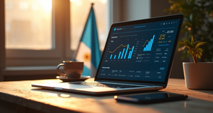 Puesto de trabajando con el tablero de control de marketing digital de argetina
