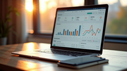 Puesto de trabajo con tablero de control con kpi de marketing